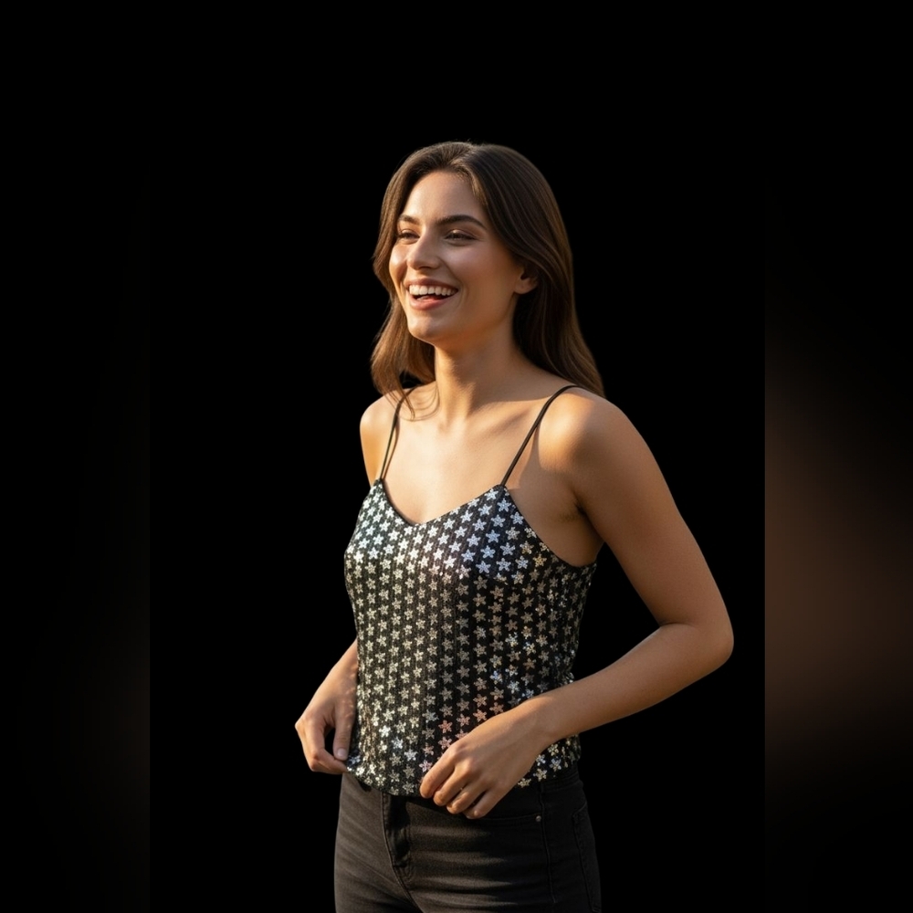 Le Lis Starry Night Sequin Camisole STAR Top ladies Small NYE DRESSY NIGHT OUT